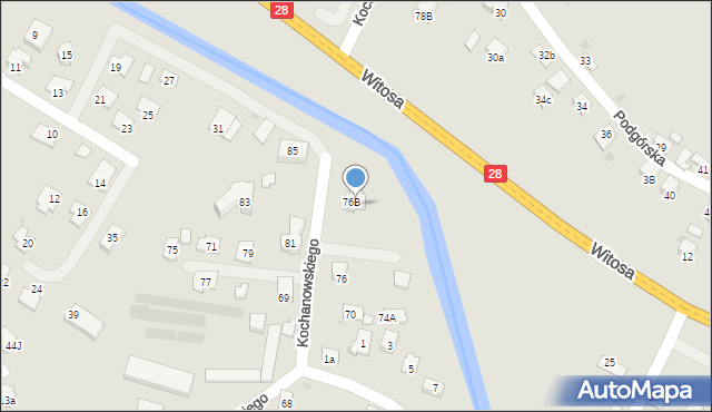 Nowy Sącz, Kochanowskiego Jana, 76a, mapa Nowego Sącza