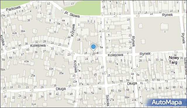 Nowy Targ, Kolejowa, 10, mapa Nowego Targu