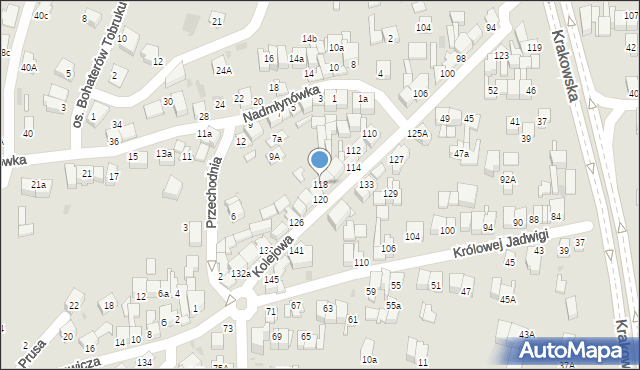 Nowy Targ, Kolejowa, 118, mapa Nowego Targu