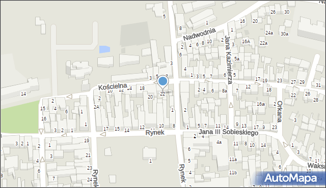 Nowy Targ, Kościelna, 22, mapa Nowego Targu