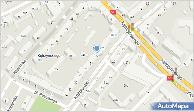 Olsztyn, Kościuszki Tadeusza, gen., 22, mapa Olsztyna
