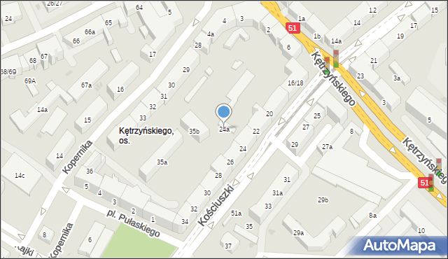 Olsztyn, Kościuszki Tadeusza, gen., 24a, mapa Olsztyna