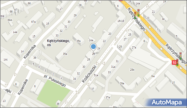Olsztyn, Kościuszki Tadeusza, gen., 26, mapa Olsztyna