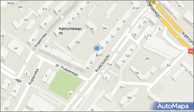 Olsztyn, Kościuszki Tadeusza, gen., 30, mapa Olsztyna