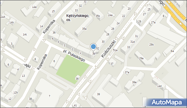 Olsztyn, Kościuszki Tadeusza, gen., 34, mapa Olsztyna