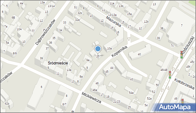Olsztyn, Kopernika Mikołaja, 10, mapa Olsztyna