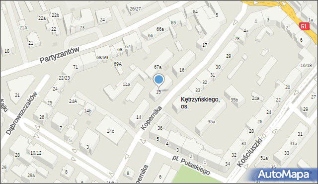 Olsztyn, Kopernika Mikołaja, 15, mapa Olsztyna