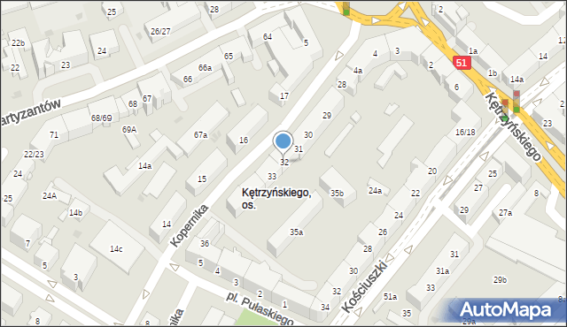 Olsztyn, Kopernika Mikołaja, 32, mapa Olsztyna