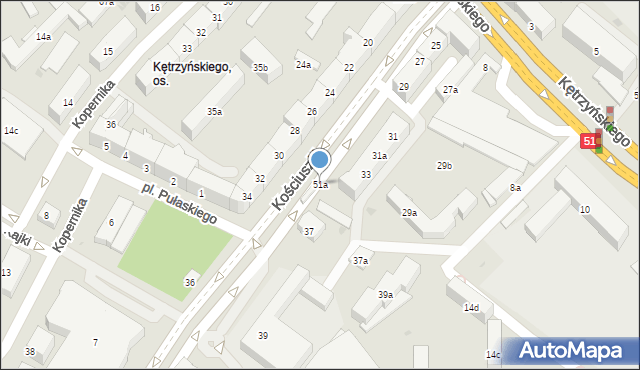 Olsztyn, Kościuszki Tadeusza, gen., 51a, mapa Olsztyna