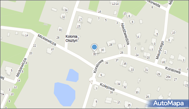 Olsztyn, Koralowa, 32, mapa Olsztyna