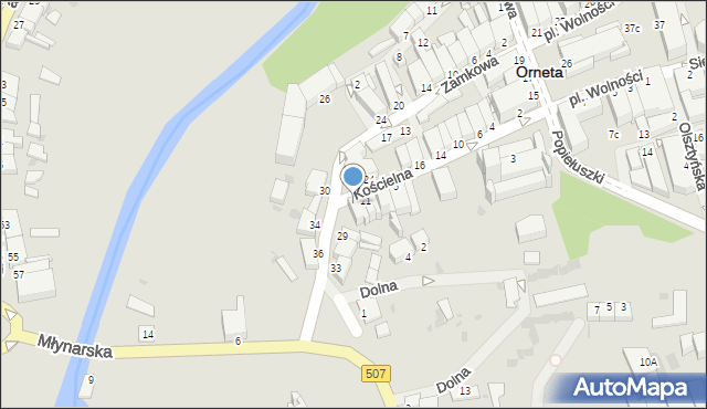 Orneta, Kościelna, 13, mapa Orneta