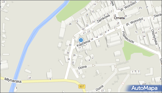 Orneta, Kościelna, 9, mapa Orneta