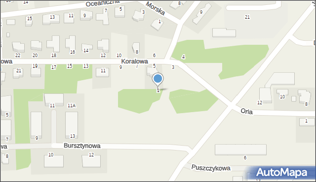 Osielsko, Koralowa, 1, mapa Osielsko