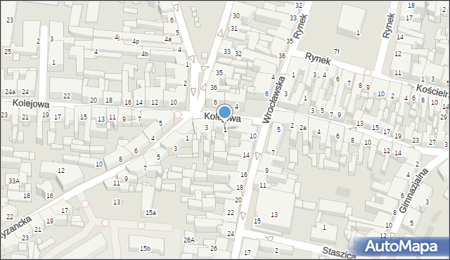 Ostrów Wielkopolski, Kolejowa, 1, mapa Ostrów Wielkopolski