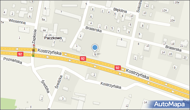 Paczkowo, Kostrzyńska, 5, mapa Paczkowo