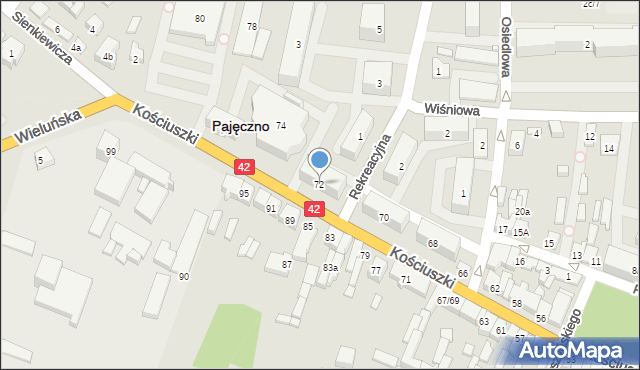 Pajęczno, Kościuszki Tadeusza, gen., 72, mapa Pajęczno