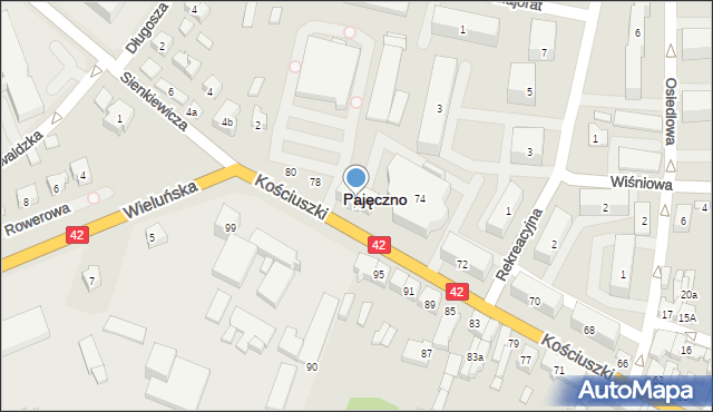 Pajęczno, Kościuszki Tadeusza, gen., 76, mapa Pajęczno