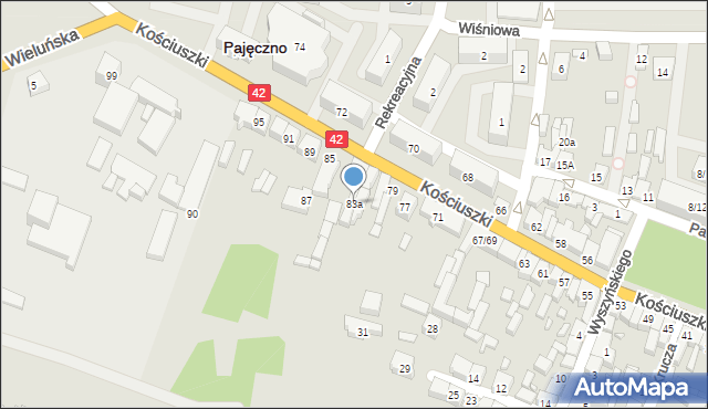 Pajęczno, Kościuszki Tadeusza, gen., 83a, mapa Pajęczno