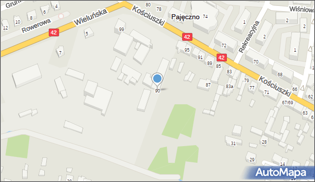 Pajęczno, Kościuszki Tadeusza, gen., 90, mapa Pajęczno