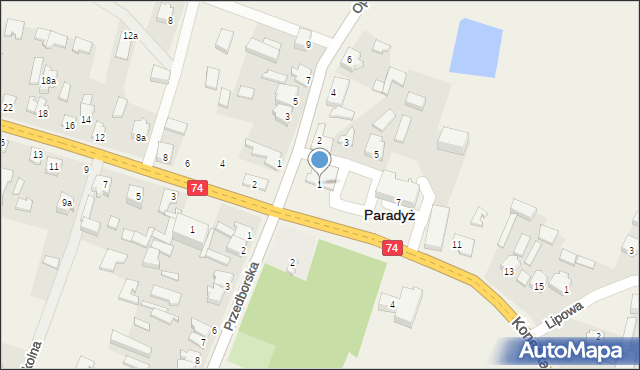 Paradyż, Konecka, 1, mapa Paradyż