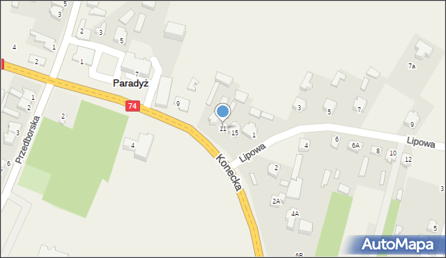 Paradyż, Konecka, 11, mapa Paradyż