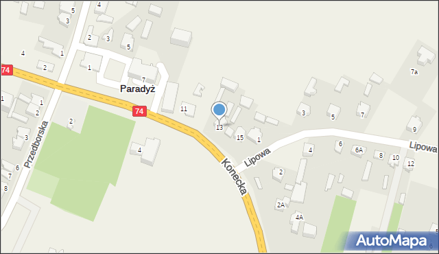 Paradyż, Konecka, 13, mapa Paradyż