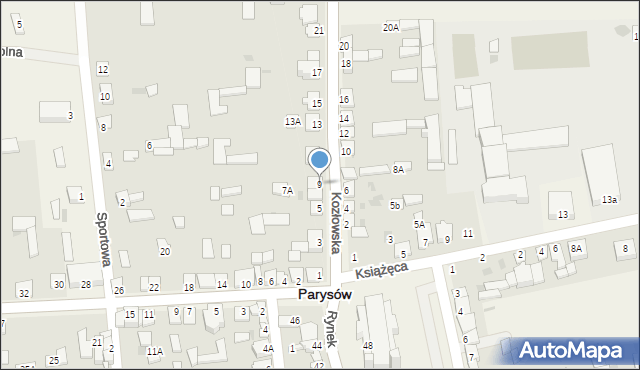 Parysów, Kozłowska, 9, mapa Parysów