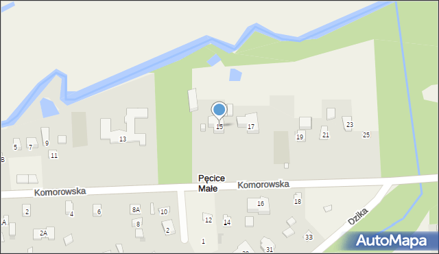 Pęcice Małe, Komorowska, 15, mapa Pęcice Małe