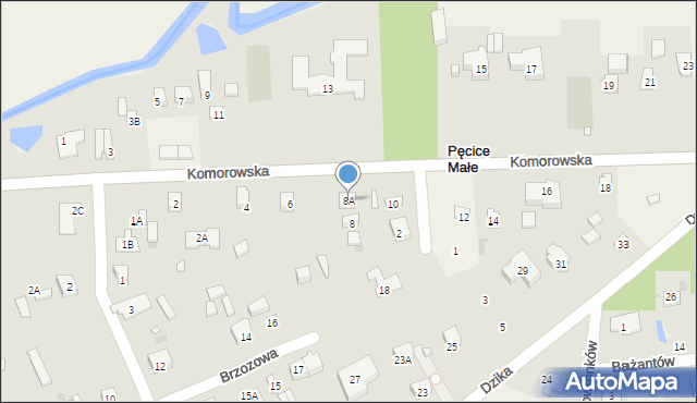 Pęcice Małe, Komorowska, 8A, mapa Pęcice Małe