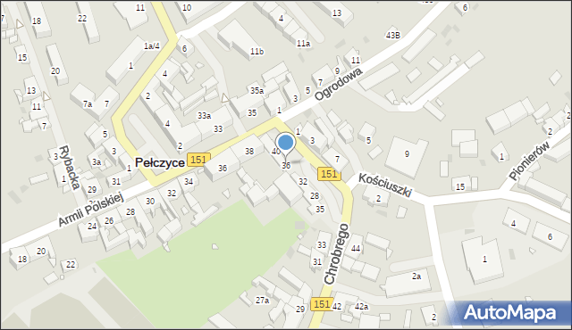 Pełczyce, Kościuszki Tadeusza, gen., 36, mapa Pełczyce