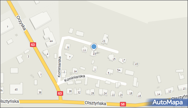 Pisz, Kominiarska, 13, mapa Pisz