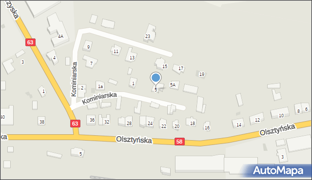 Pisz, Kominiarska, 5, mapa Pisz