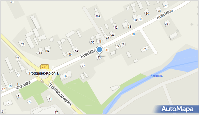 Podgajek, Kościelna, 33, mapa Podgajek