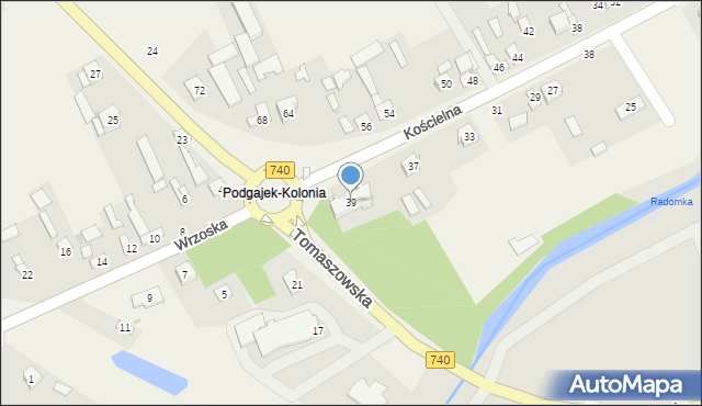 Podgajek, Kościelna, 39, mapa Podgajek