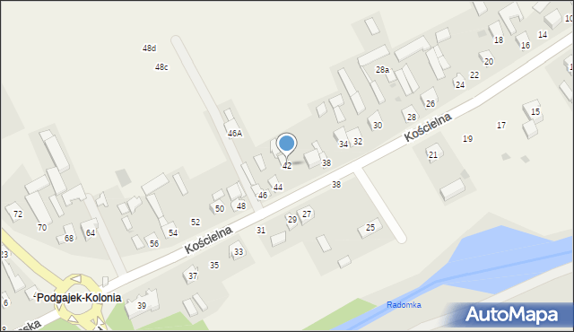 Podgajek, Kościelna, 42, mapa Podgajek