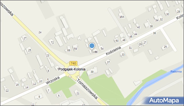 Podgajek, Kościelna, 58, mapa Podgajek