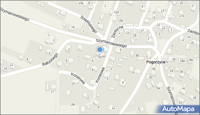 Pogorzyce, Koralowa, 4, mapa Pogorzyce