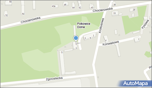 Polkowice, Konwaliowa, 1, mapa Polkowice