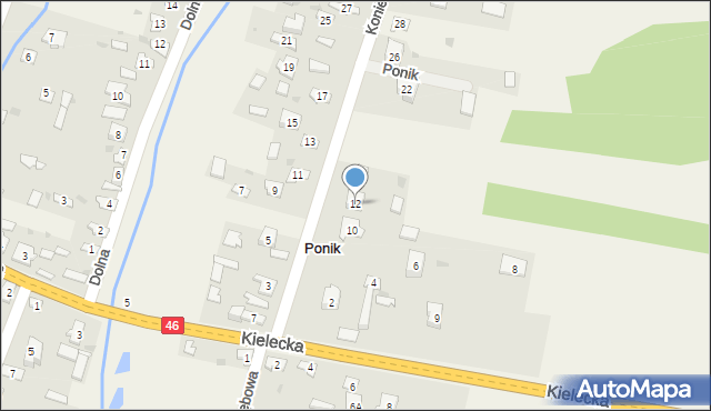 Ponik, Koniecpolska, 12, mapa Ponik