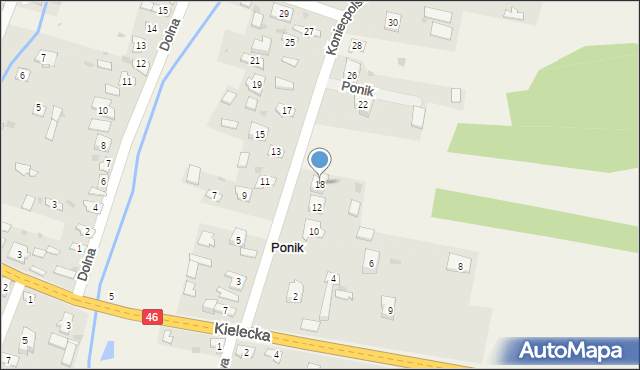 Ponik, Koniecpolska, 18, mapa Ponik