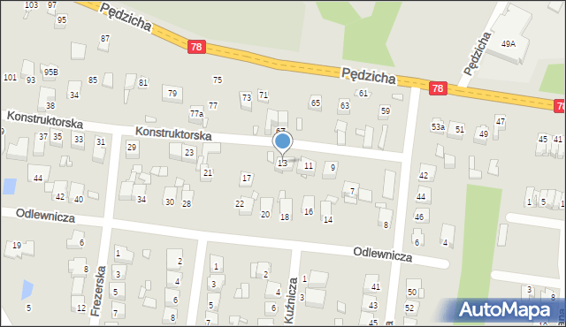 Poręba, Konstruktorska, 13, mapa Poręba