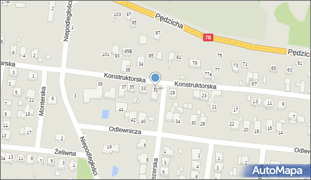 Poręba, Konstruktorska, 31, mapa Poręba