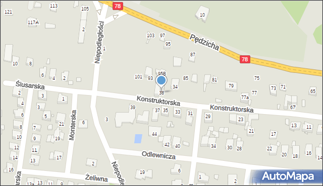 Poręba, Konstruktorska, 38, mapa Poręba