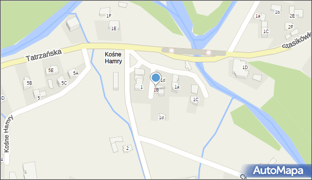 Poronin, Kośne Hamry, 1B, mapa Poronin