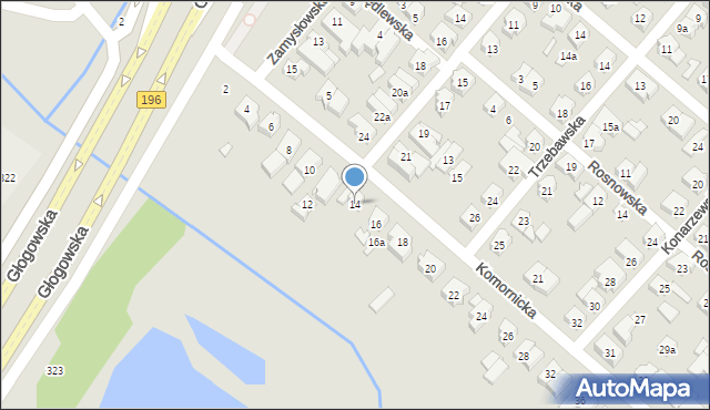 Poznań, Komornicka, 14, mapa Poznania