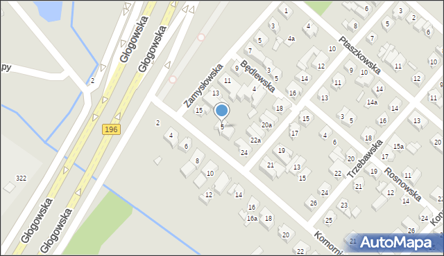 Poznań, Komornicka, 5, mapa Poznania