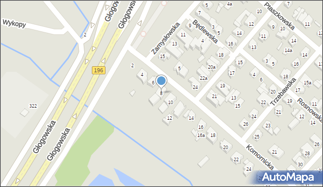 Poznań, Komornicka, 8, mapa Poznania