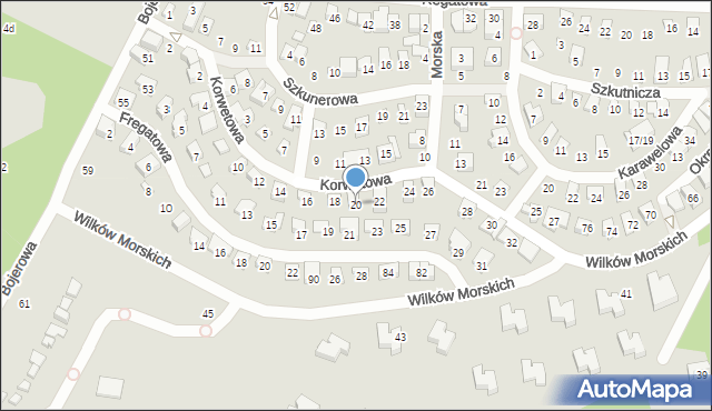 Poznań, Korwetowa, 20, mapa Poznania