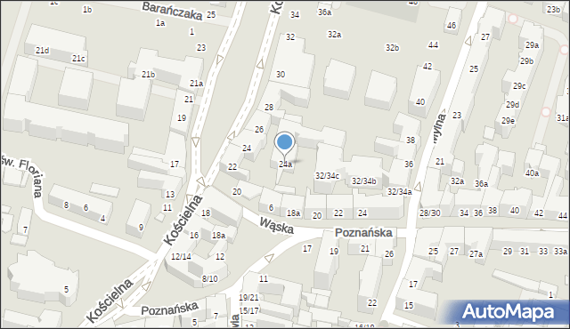 Poznań, Kościelna, 24a, mapa Poznania