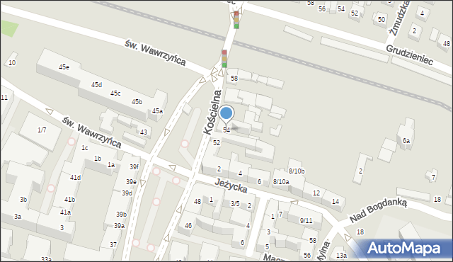 Poznań, Kościelna, 54, mapa Poznania